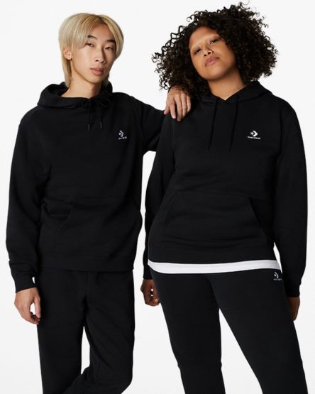 Women's Converse Go-To Embroidered Star Chevron Standard Fit Fleece Hoodie Black | AU 40189A